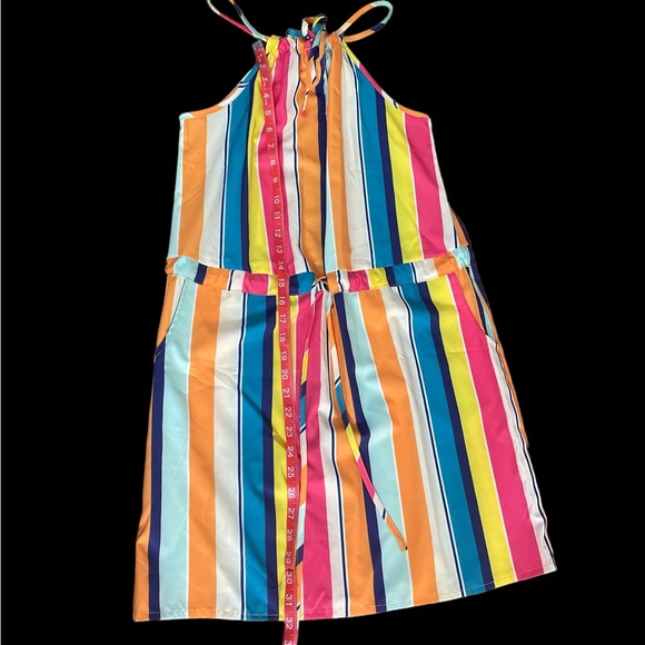 Multicolor bright striped summer sundress adjustable top & waist so fun S - Picture 3 of 6